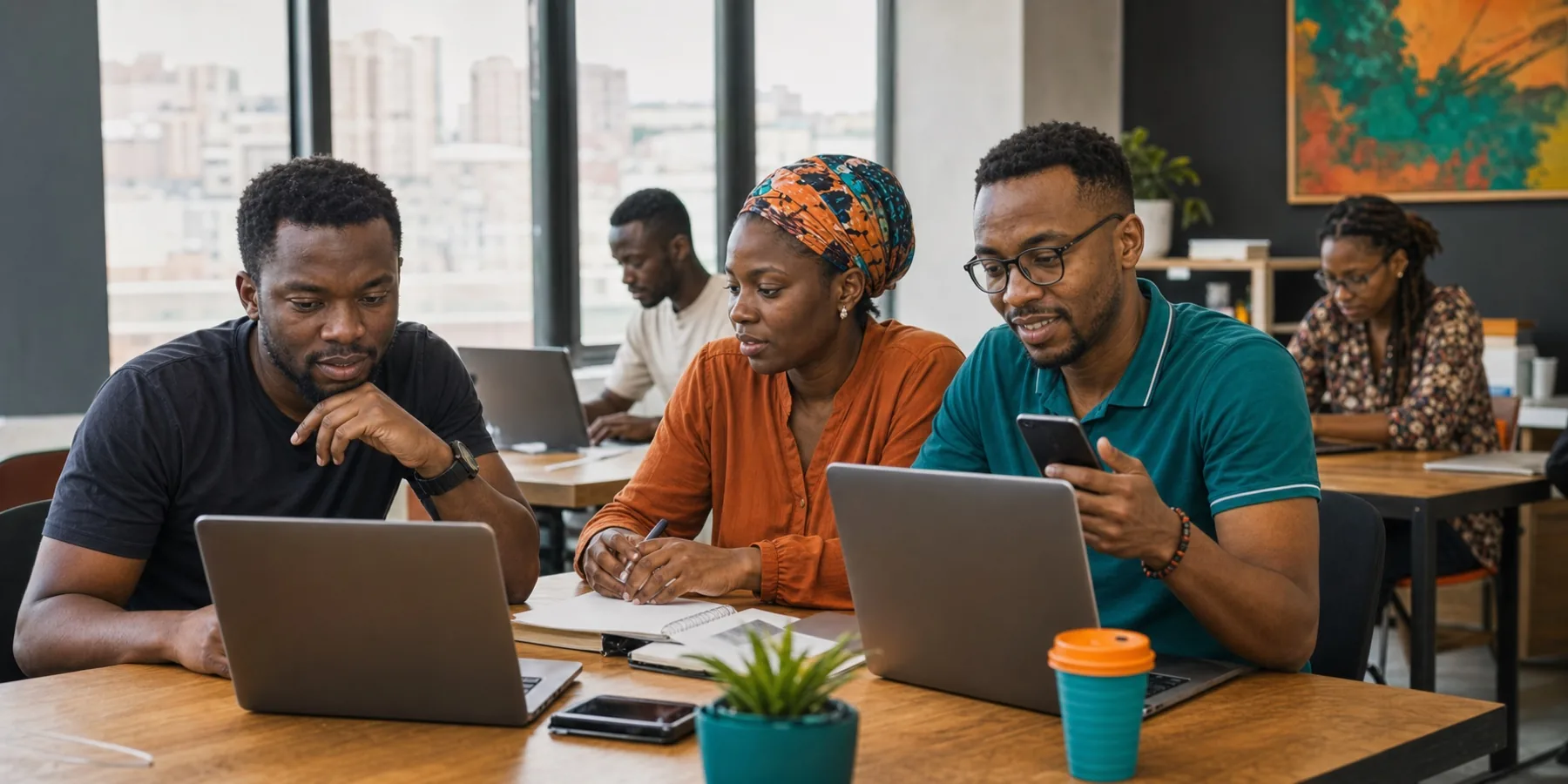 African learner studying digital and AI skills through an online learning platform.